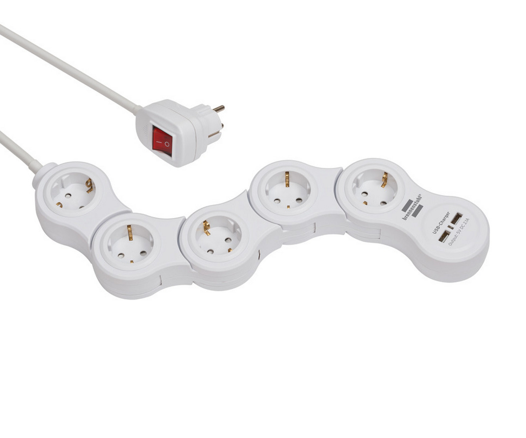 Удлинитель 1,4 м Brennenstuhl Vario Power гибкий, 5 розеток, 2 USB, белый (1155350210)