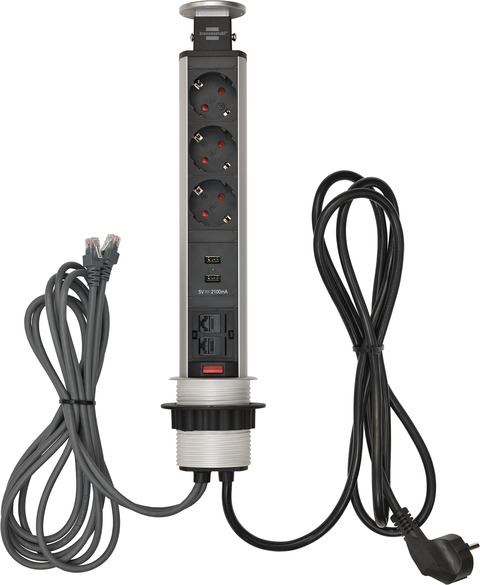 Удлинитель Brennenstuhl Tower Power, 2 м., 3 роз., 2 USB, IP20 (1396200023)