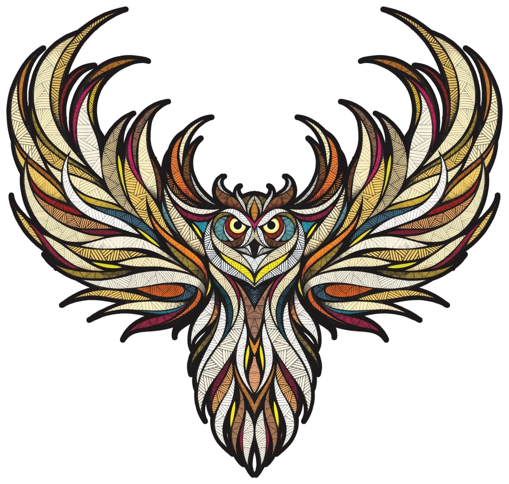 Деревянный, фигурный пазл EWA Мудрая Сова L 40x42 см (epuz-L-owl)
